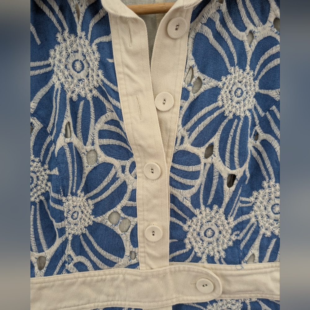 Ramy Brooke Shannon Blue Eyelet Floral Mini Shirt Dress Size - Picture 6 of 10